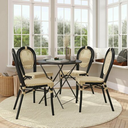 FLASH FURNITURE Cannes Thonet French Bistro Stacking Chair, Natural PE Cane Rattan and Black Aluminum Frame, 4PK 4-SDA-AD642110-1-NAT-BK-GG